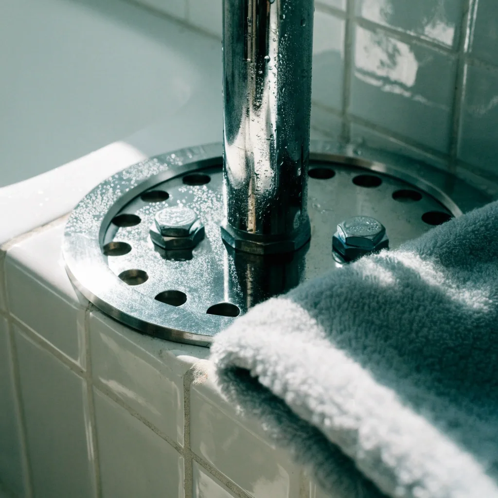 Anclaje de la barra de apoyo fijado en el azulejo del baño