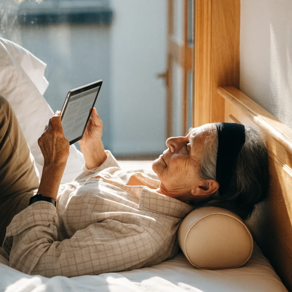 Almohada cervical viscoelástica sobre sábanas blancas en un dormitorio