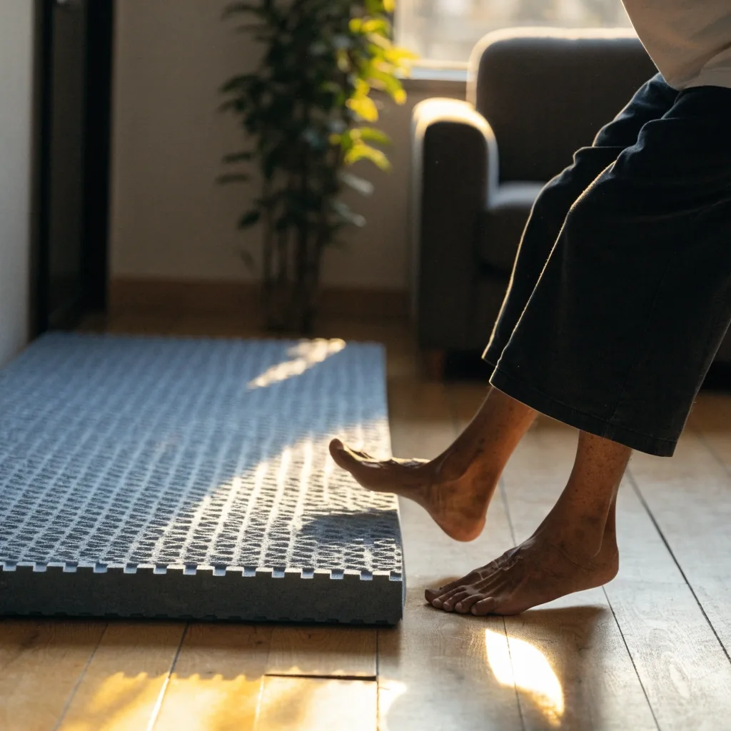 Almohadilla de equilibrio sobre el piso de un living