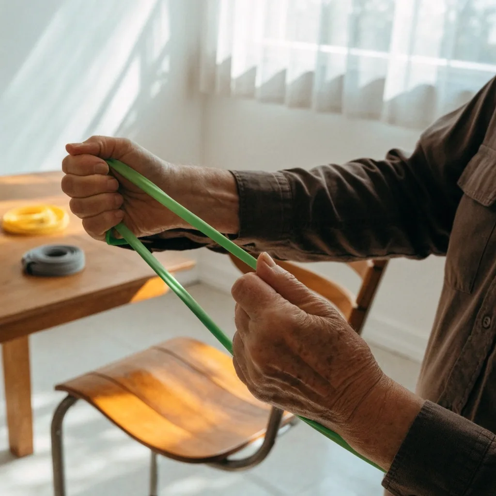 Bandas elásticas de ejercicio suave enrolladas en el piso